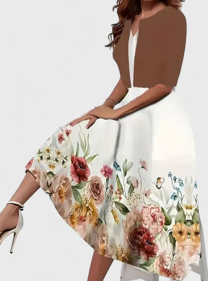 Women's Floral Tailored-Fit Midi Dress Matching Top Set