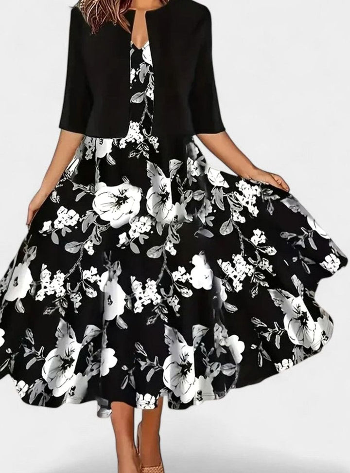 Women's Floral Tailored-Fit Midi Dress Matching Top Set