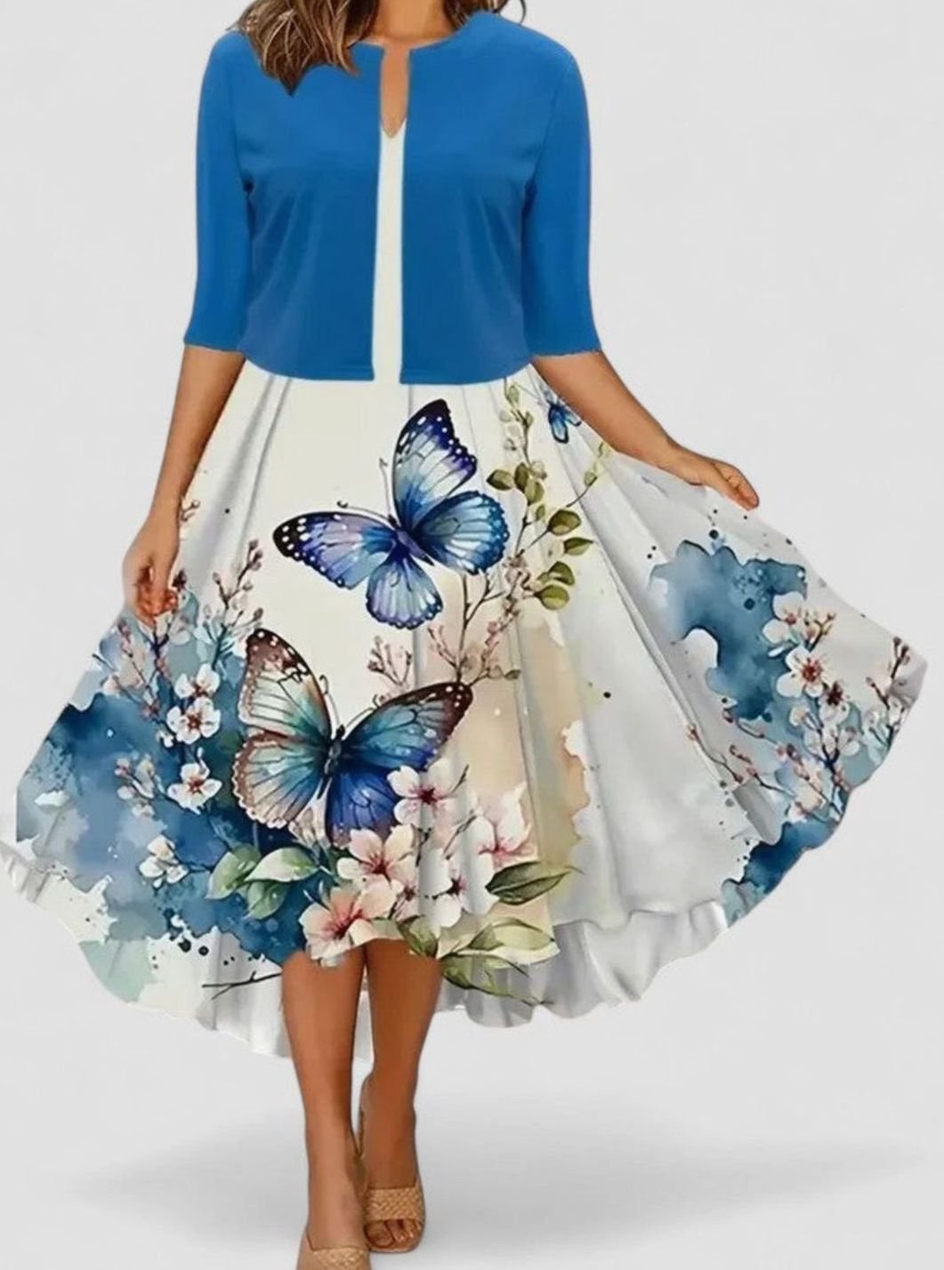 Women's Floral Tailored-Fit Midi Dress Matching Top Set