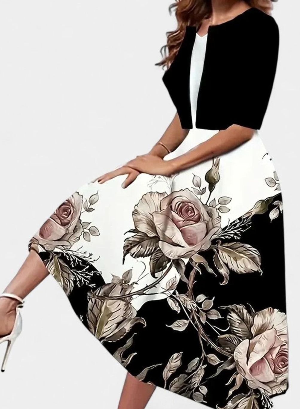 Women's Floral Tailored-Fit Midi Dress Matching Top Set