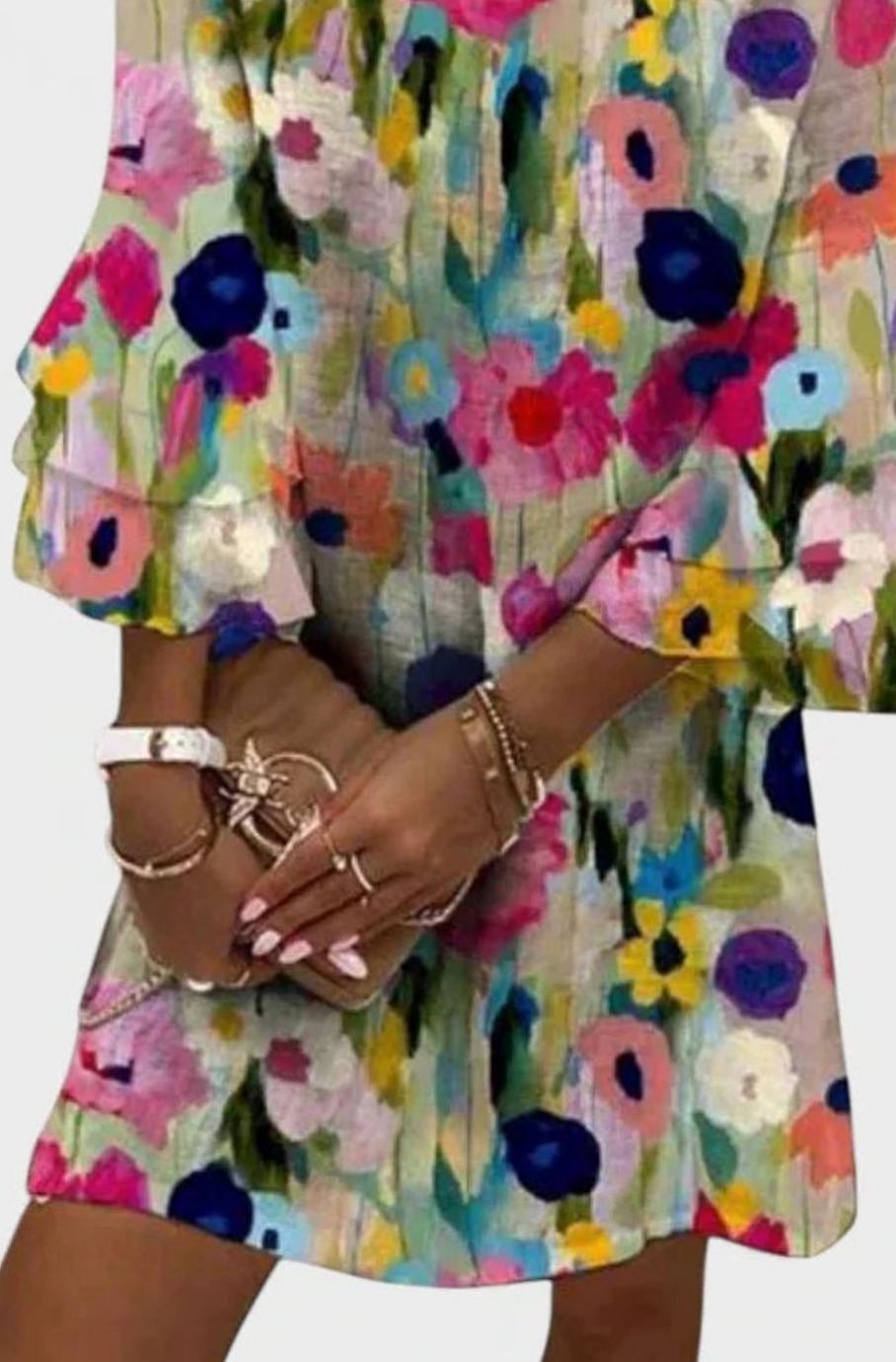 Women's Floral V-Neck Ruffle-Sleeve Mini Dress