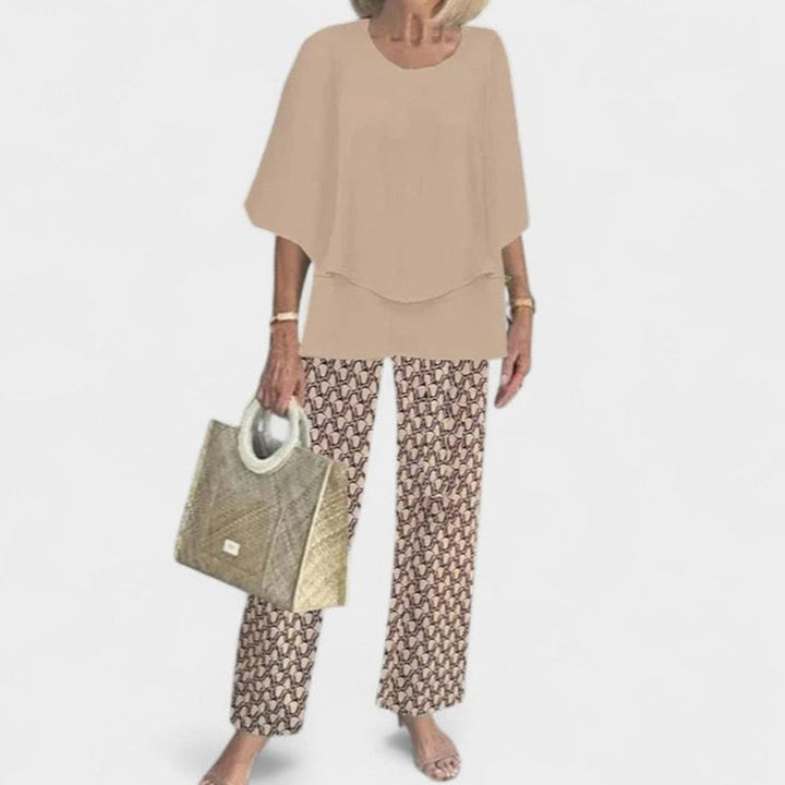 Women's Floral Wide-Leg Two-Piece Set Layered Top Pants Outfit - 07