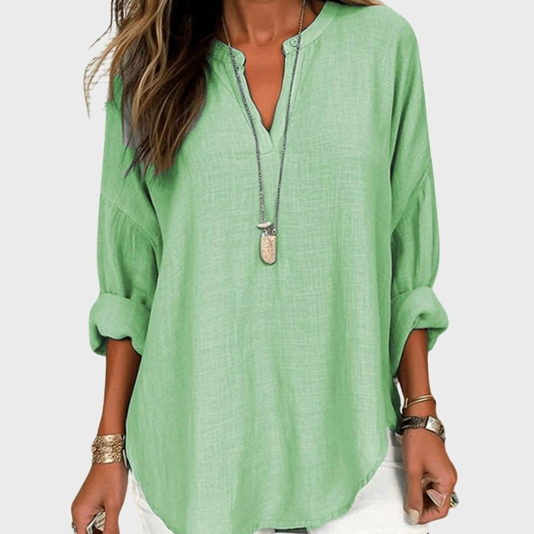 Women's Flowy V-Neck Long-Sleeve Relaxed-Fit Beach Shirt - Green