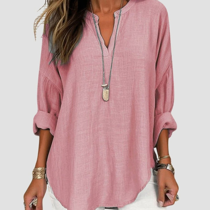 Women's Flowy V-Neck Long-Sleeve Relaxed-Fit Beach Shirt - Pink