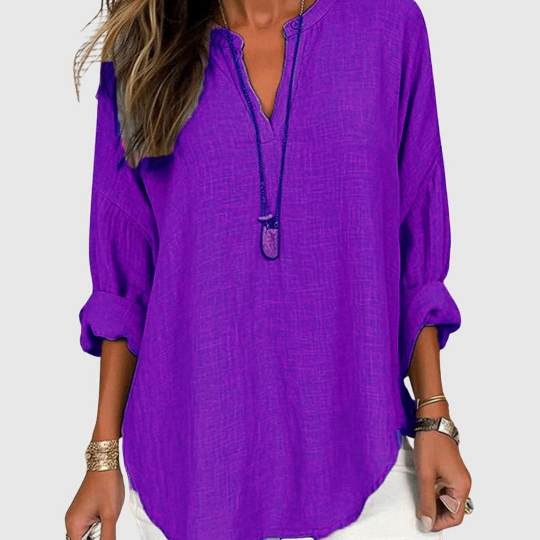 Women's Flowy V-Neck Long-Sleeve Relaxed-Fit Beach Shirt - Purple