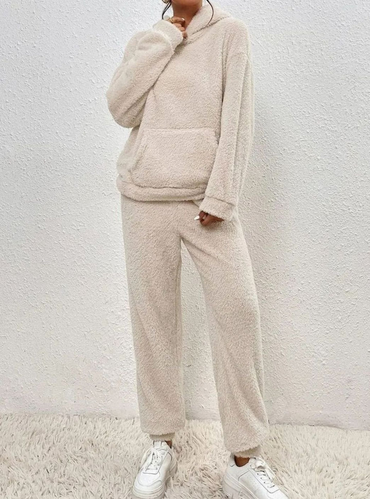 Women's Fluffy Fleece Hoodie Lounge Two-Piece Set