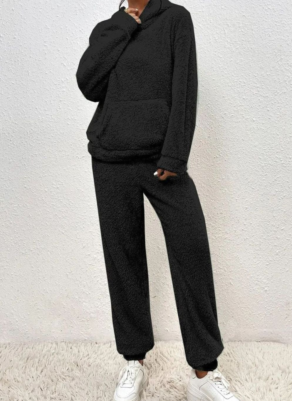 Women's Fluffy Fleece Hoodie Lounge Two-Piece Set