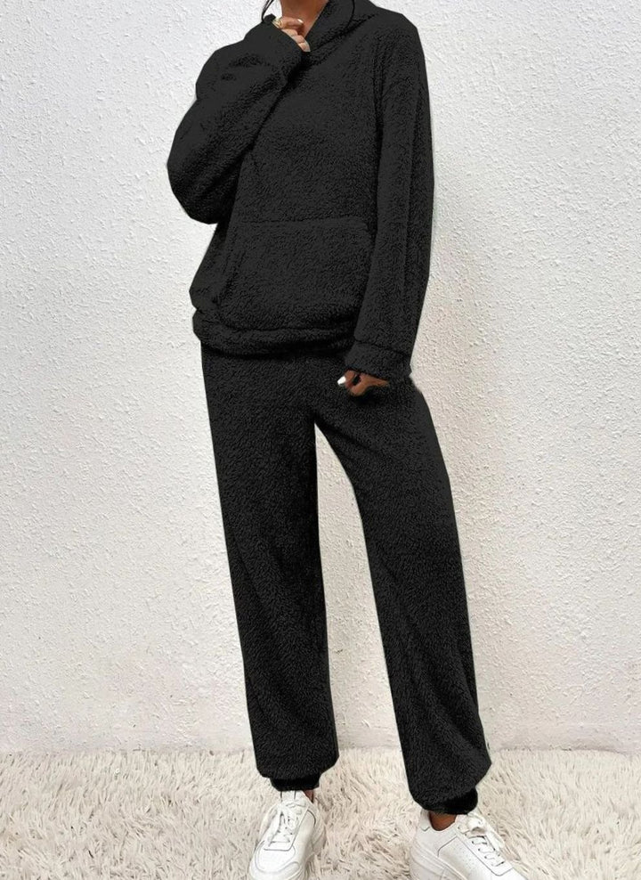Women's Fluffy Fleece Hoodie Lounge Two-Piece Set