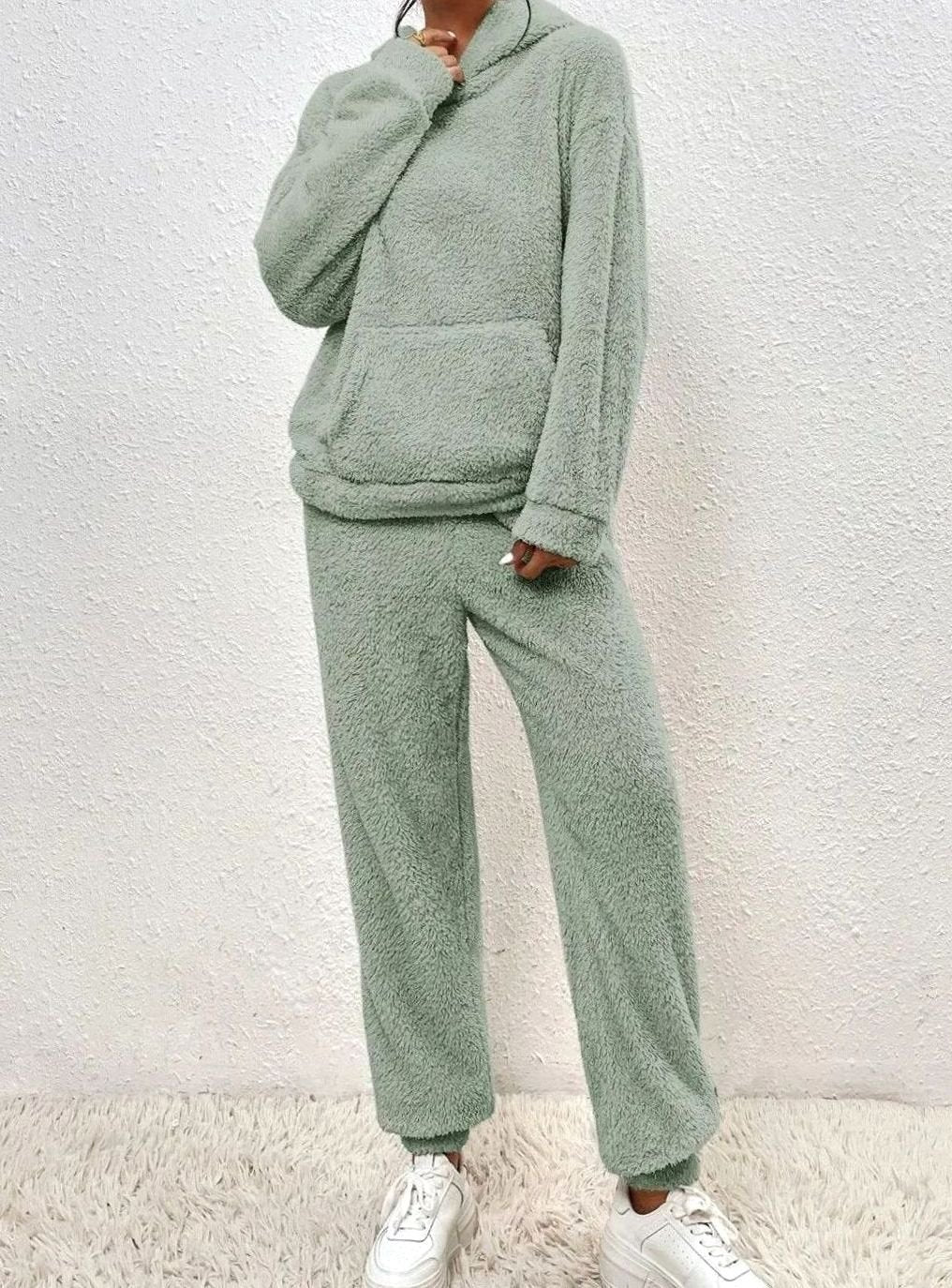 Women's Fluffy Fleece Hoodie Lounge Two-Piece Set