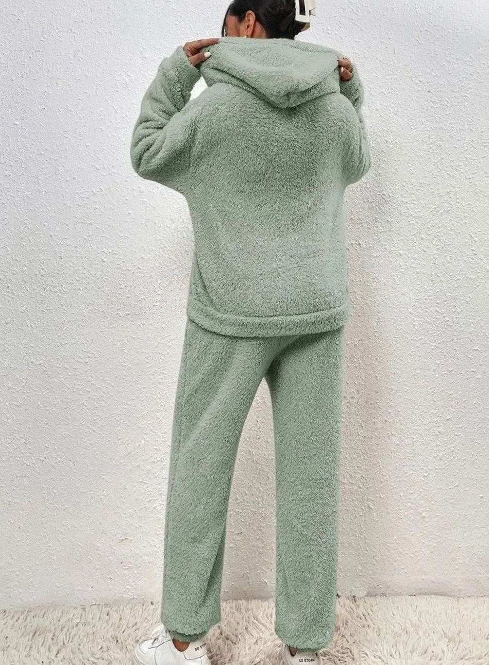 Women's Fluffy Fleece Hoodie Lounge Two-Piece Set