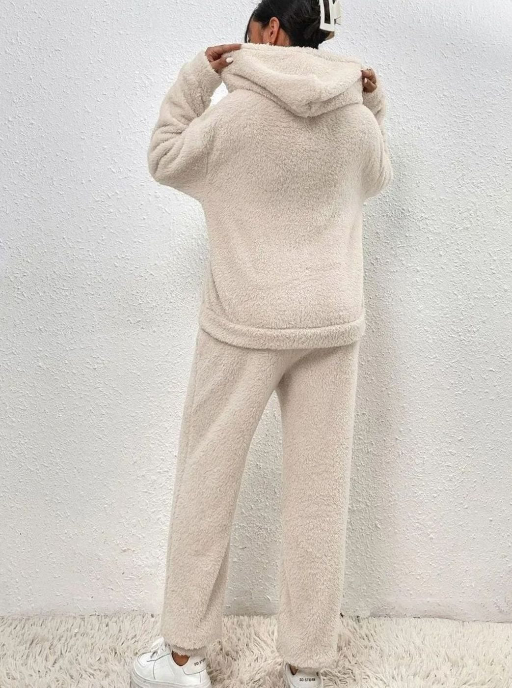 Women's Fluffy Fleece Hoodie Lounge Two-Piece Set