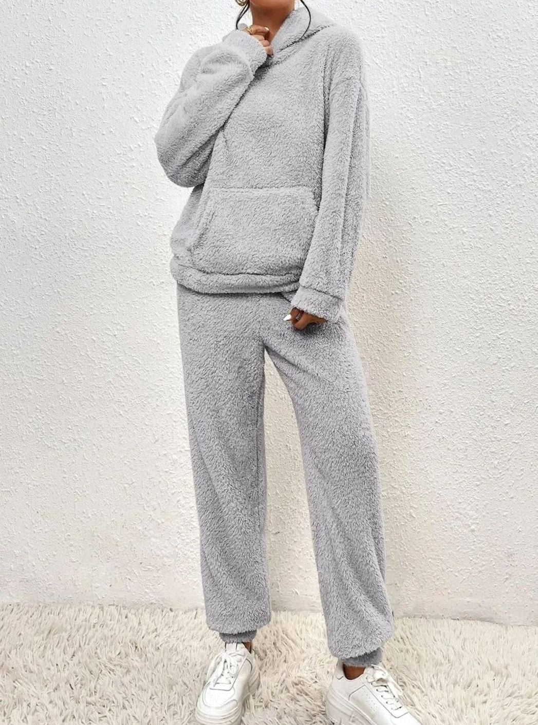 Women's Fluffy Fleece Hoodie Lounge Two-Piece Set