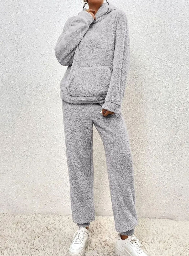 Women's Fluffy Fleece Hoodie Lounge Two-Piece Set