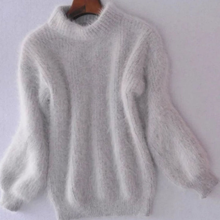 Women's Fluffy Turtleneck Relaxed-Fit Angora Knit Sweater - Gray