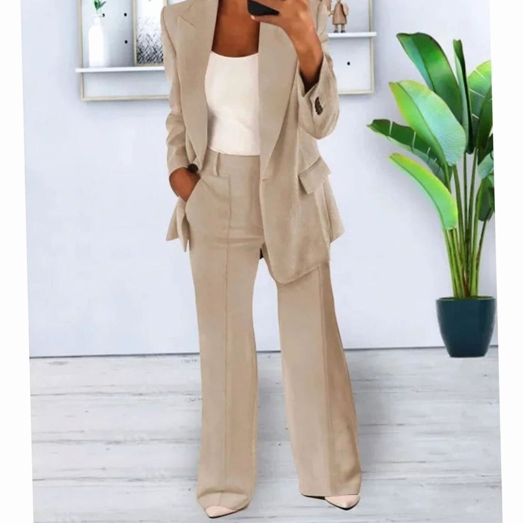 Women's Formal Blazer Straight-Leg Pants Suit Set - Apricot