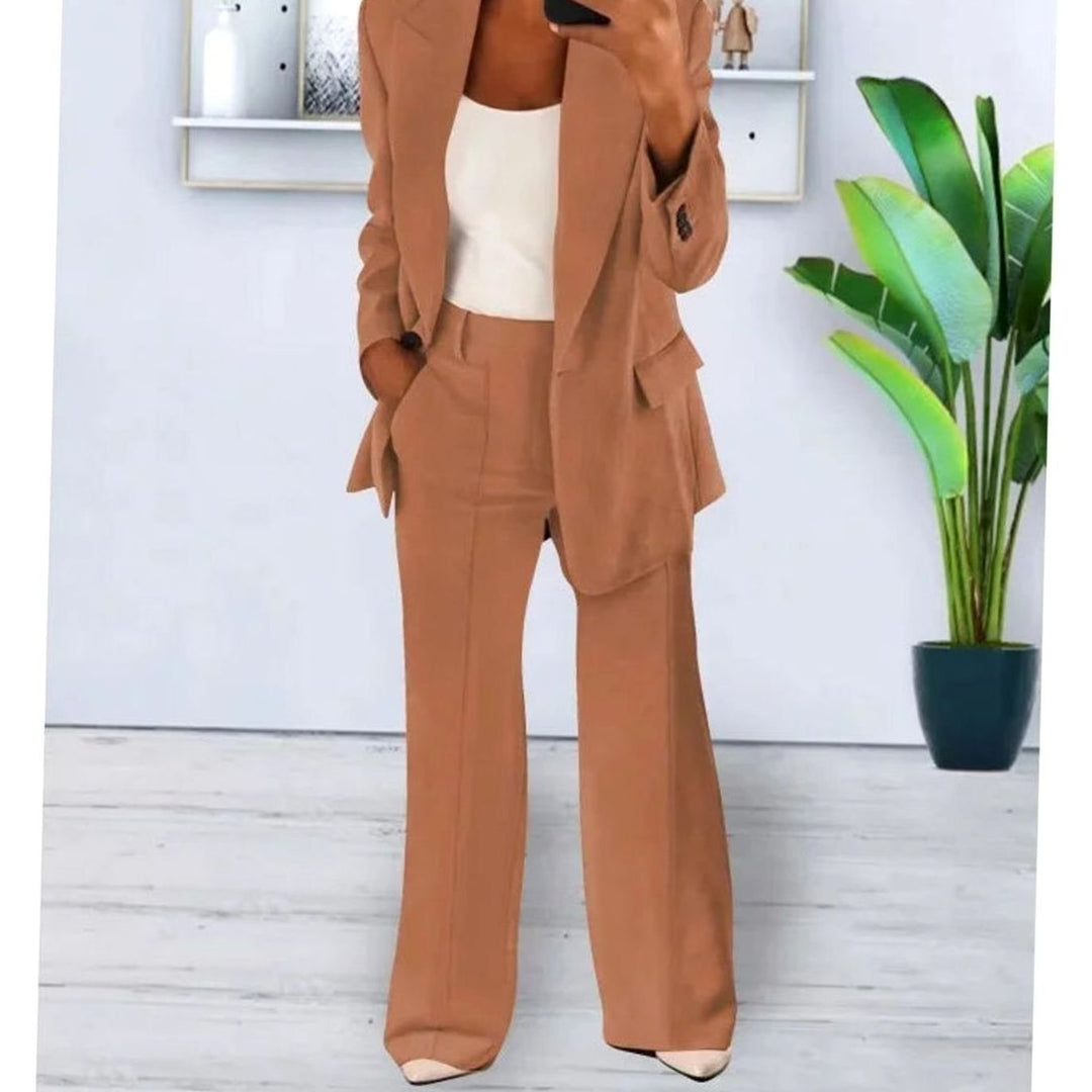 Women's Formal Blazer Straight-Leg Pants Suit Set - Bronze