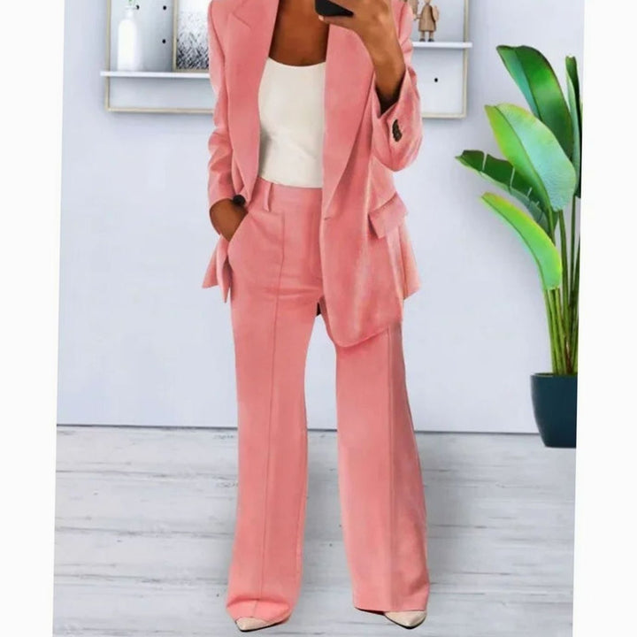 Women's Formal Blazer Straight-Leg Pants Suit Set - Pink