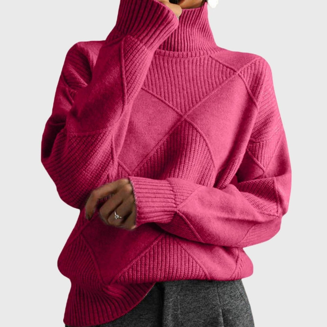 Women's Geometric Knit Turtleneck Sweater Relaxed Pullover - Rose