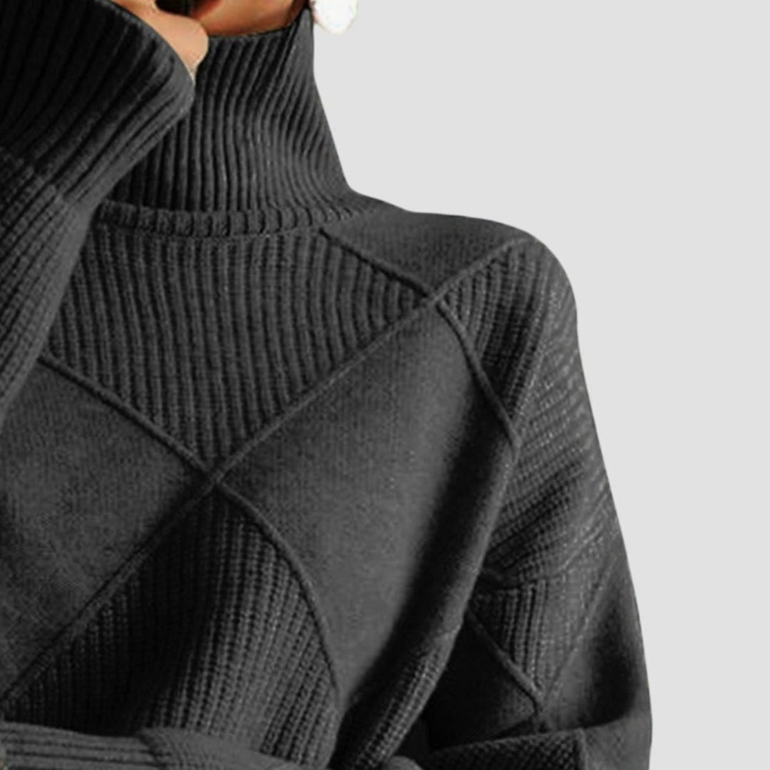 Women's Geometric Knit Turtleneck Sweater Relaxed Pullover