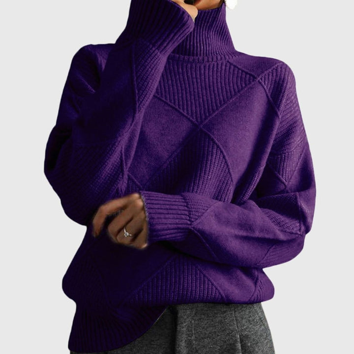 Women's Geometric Knit Turtleneck Sweater Relaxed Pullover - Purple
