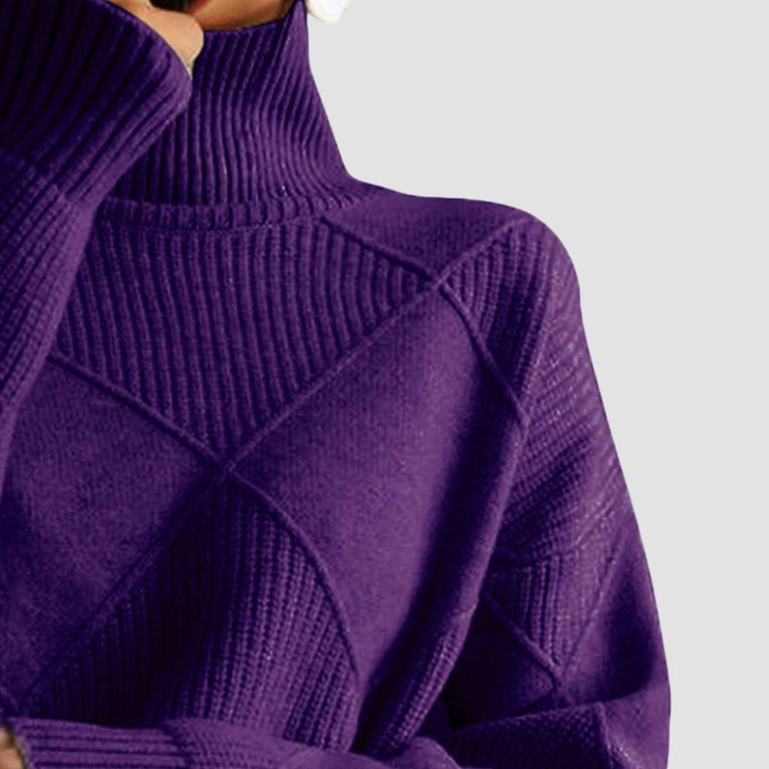 Women's Geometric Knit Turtleneck Sweater Relaxed Pullover