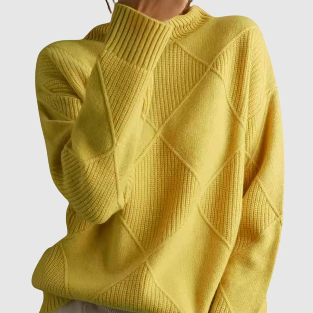 Women's Geometric Knit Turtleneck Sweater Relaxed Pullover - Yellow