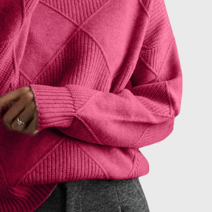 Women's Geometric Knit Turtleneck Sweater Relaxed Pullover