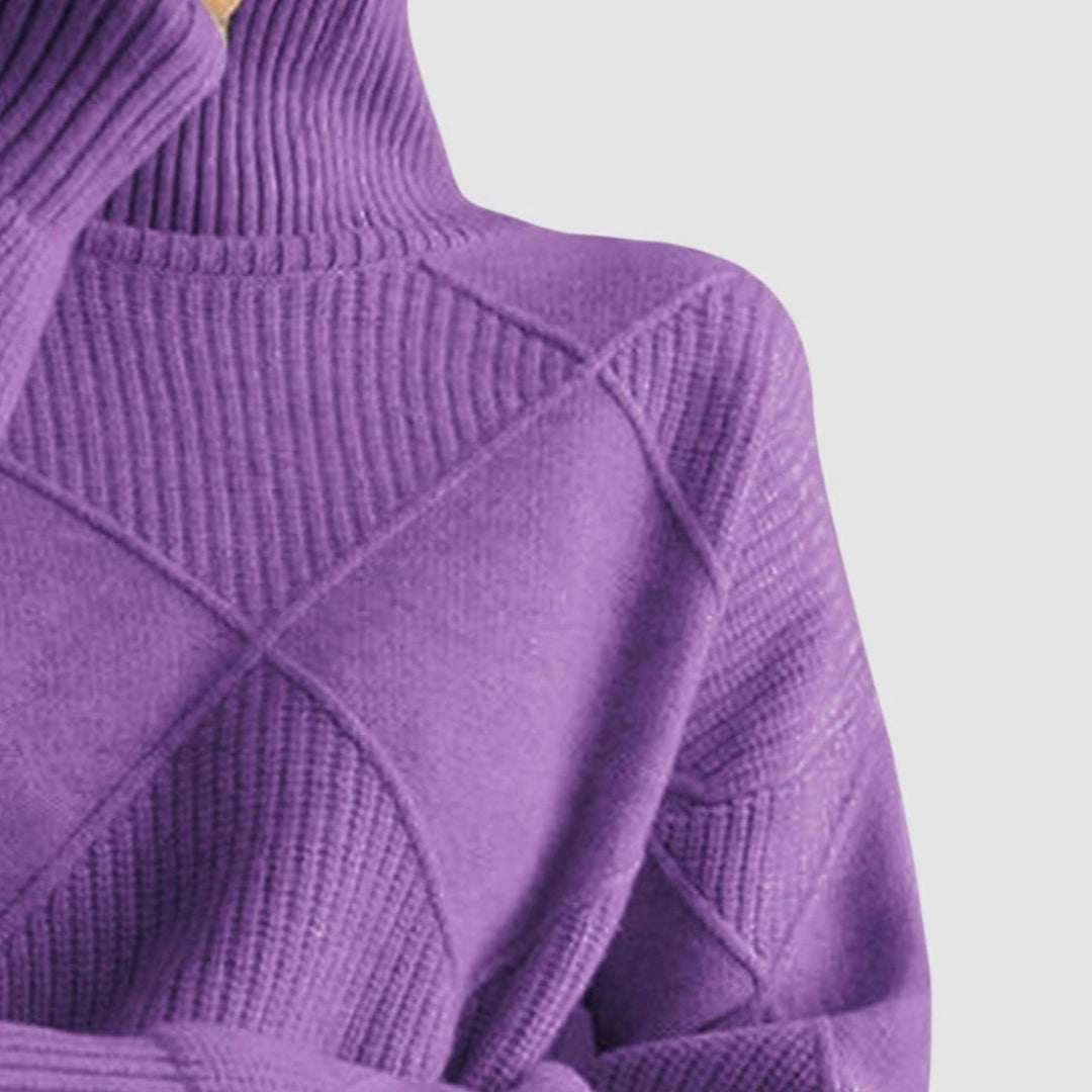 Women's Geometric Knit Turtleneck Sweater Relaxed Pullover