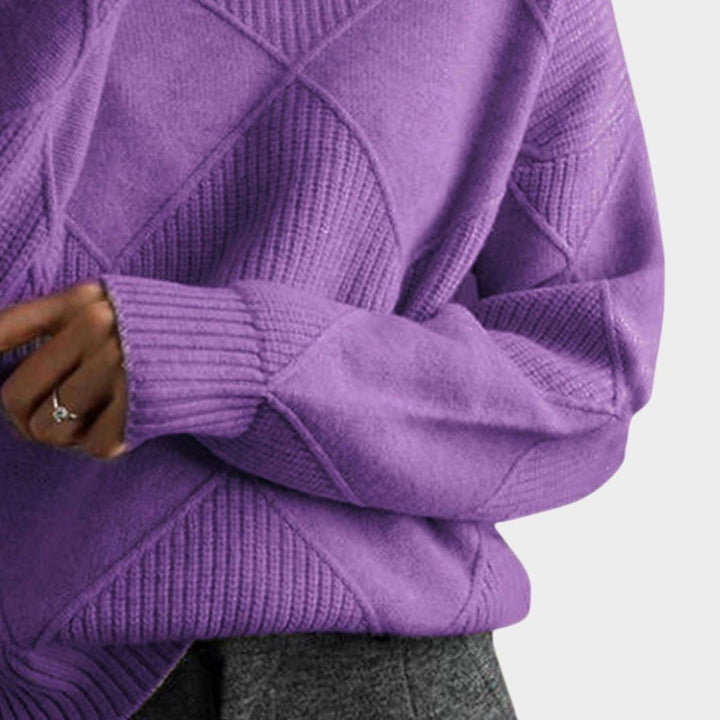 Women's Geometric Knit Turtleneck Sweater Relaxed Pullover