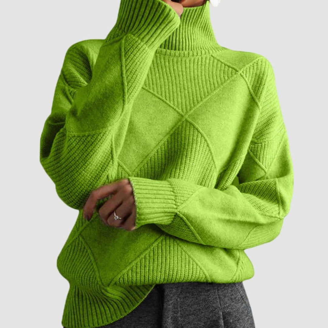Women's Geometric Knit Turtleneck Sweater Relaxed Pullover - Green