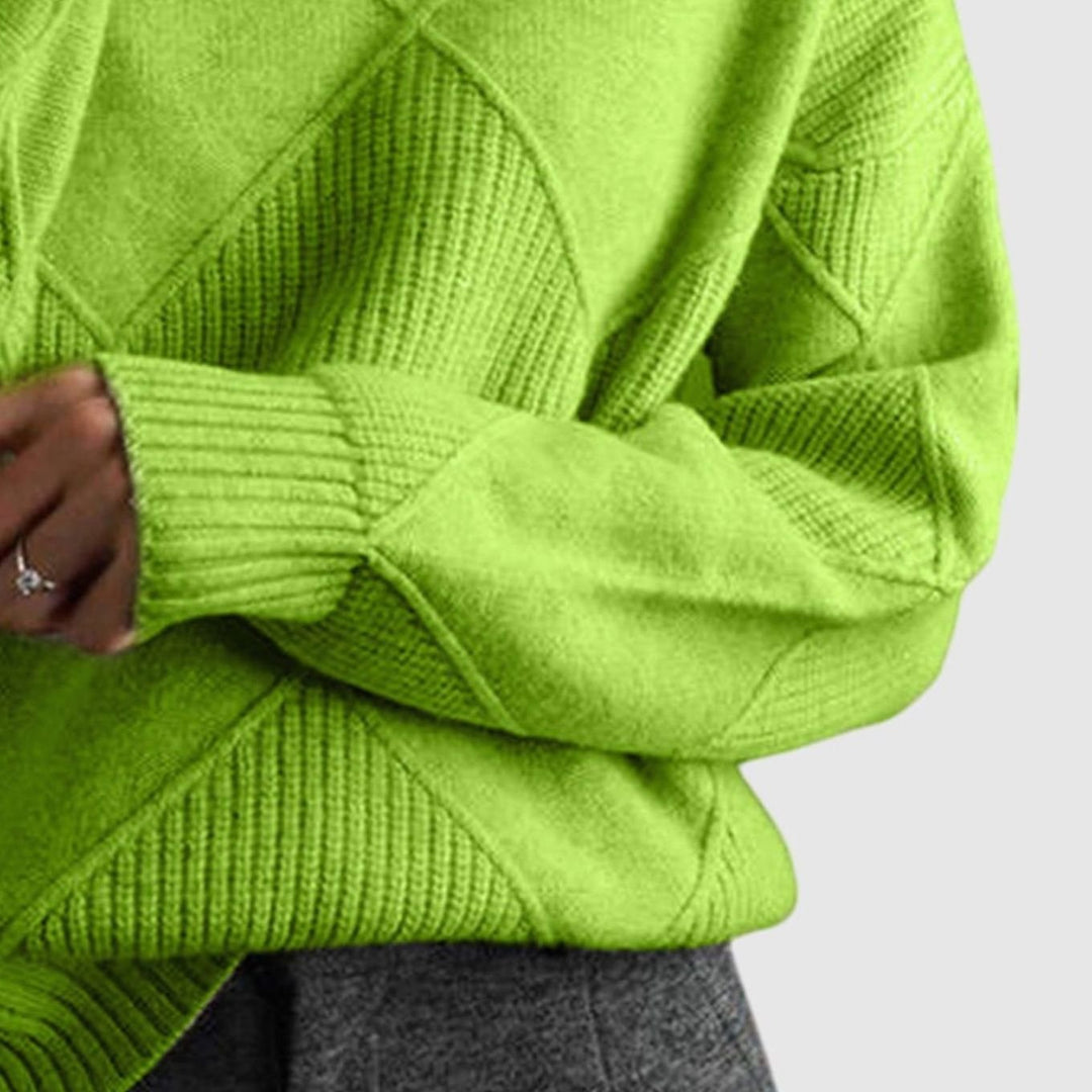 Women's Geometric Knit Turtleneck Sweater Relaxed Pullover
