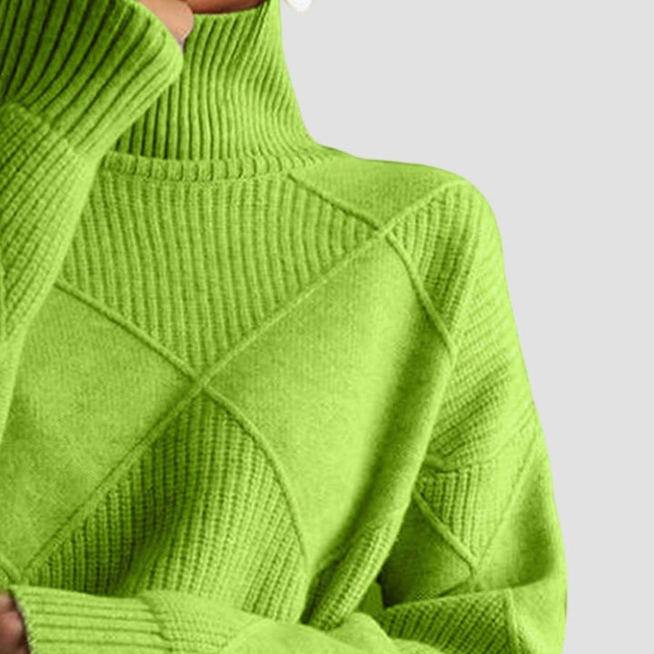 Women's Geometric Knit Turtleneck Sweater Relaxed Pullover