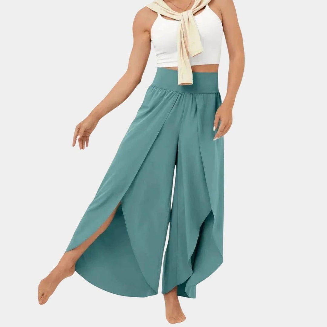 Women's High-Waist Relaxed Flared Pants Integrated Shorts - Light Blue