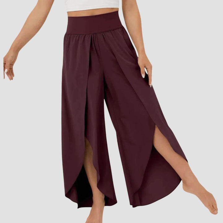 Women's High-Waist Relaxed Flared Pants Integrated Shorts - Brown