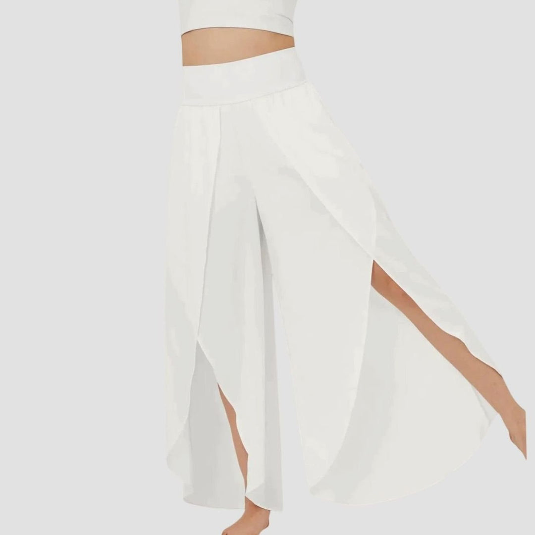 Women's High-Waist Relaxed Flared Pants Integrated Shorts - White