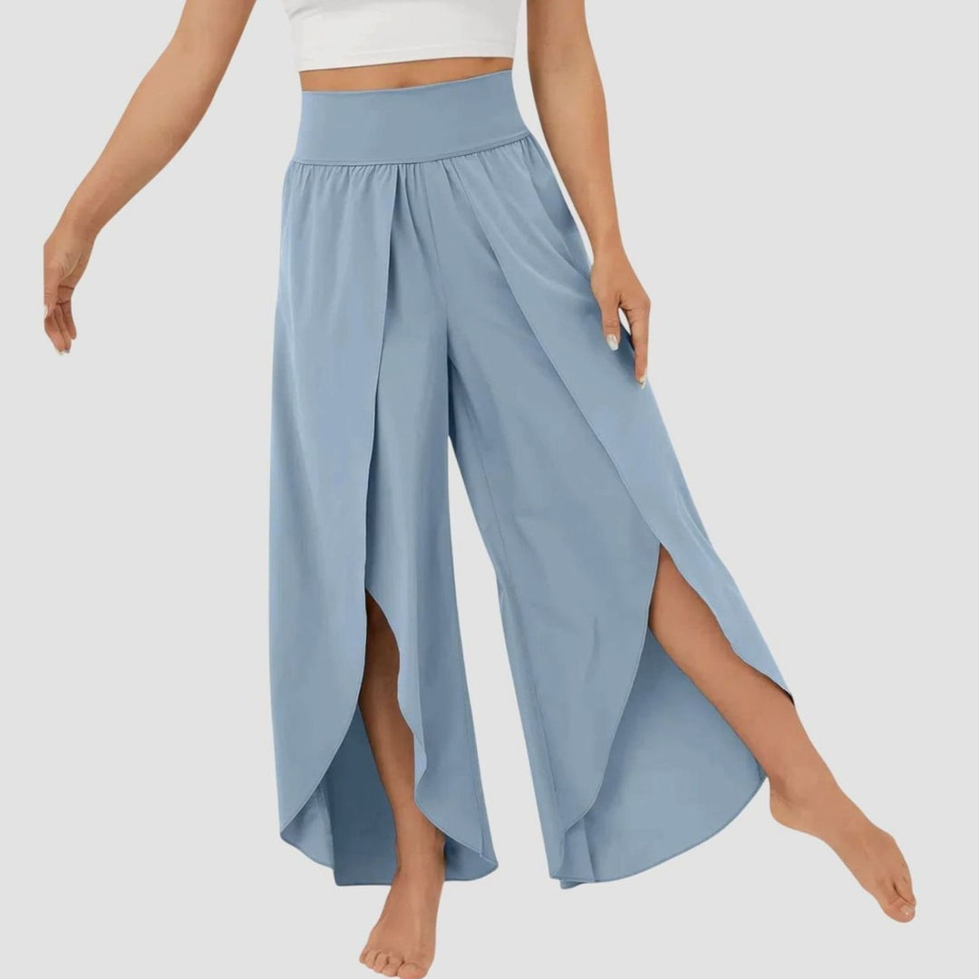 Women's High-Waist Relaxed Flared Pants Integrated Shorts - Blue