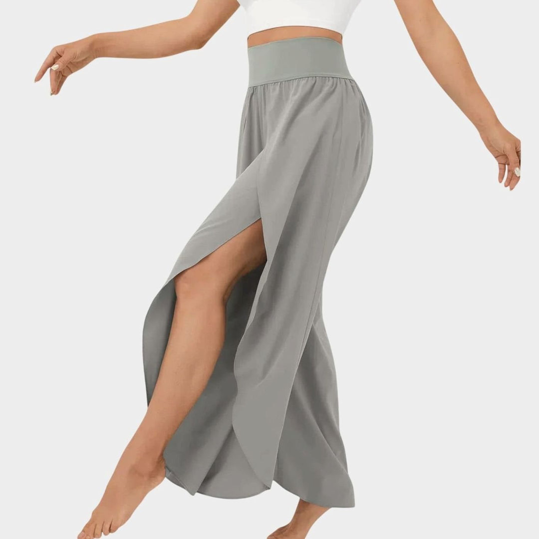 Women's High-Waist Relaxed Flared Pants Integrated Shorts - Gray