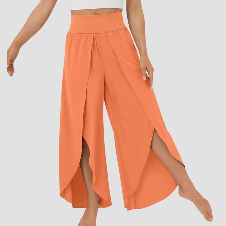 Women's High-Waist Relaxed Flared Pants Integrated Shorts - Orange