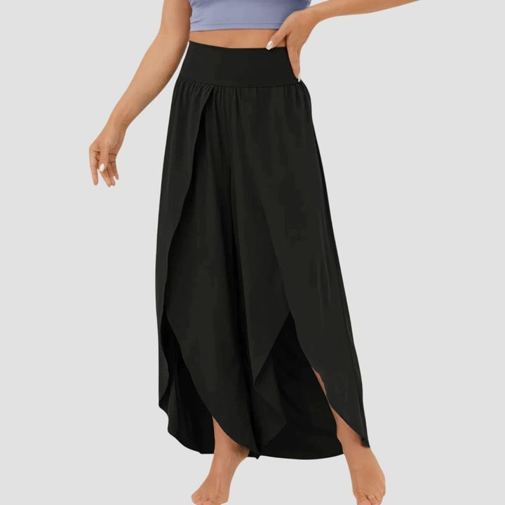 Women's High-Waist Relaxed Flared Pants Integrated Shorts - Black