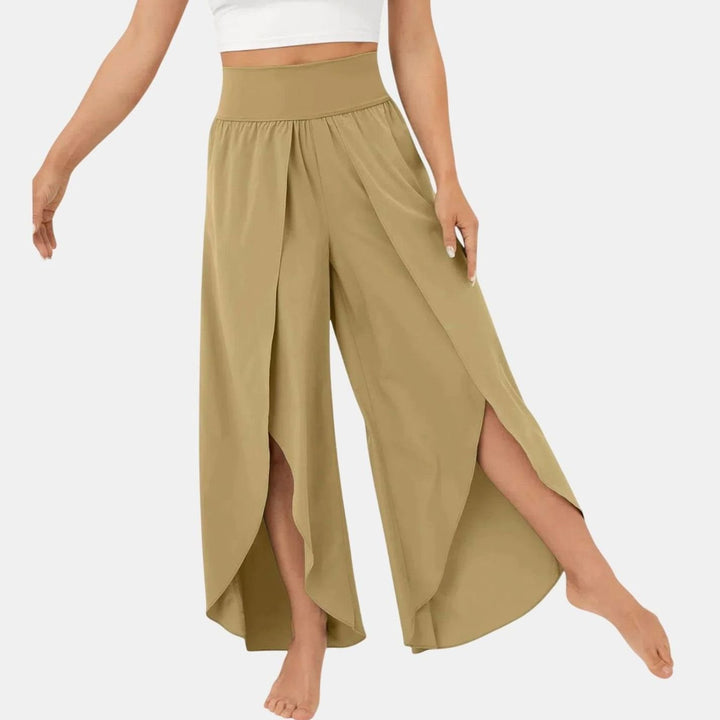 Women's High-Waist Relaxed Flared Pants Integrated Shorts - Khaki
