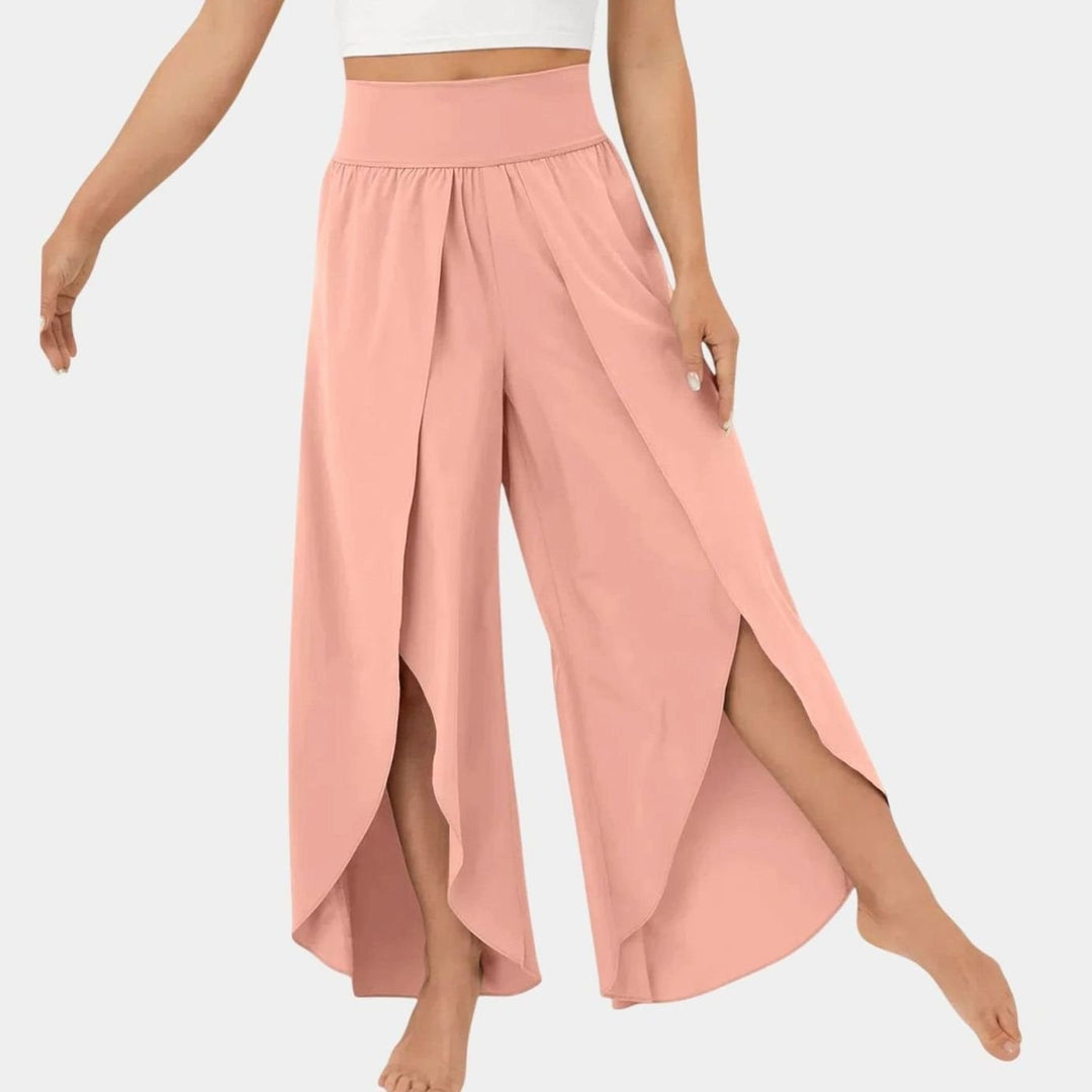 Women's High-Waist Relaxed Flared Pants Integrated Shorts - Pink