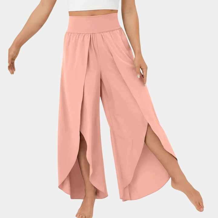 Women's High-Waist Relaxed Flared Pants Integrated Shorts - Pink