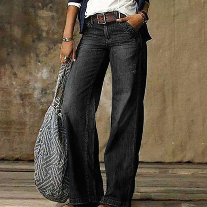 Women's High-Waist Wide-Leg Jeans Relaxed Flare Denim Pants - Grey