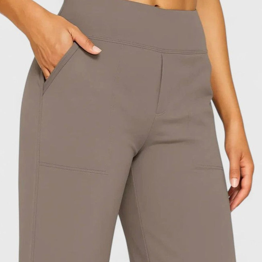 Women's High-Waist Wide-Waistband Pull-On Wide-Leg Pants Deep Side Pockets
