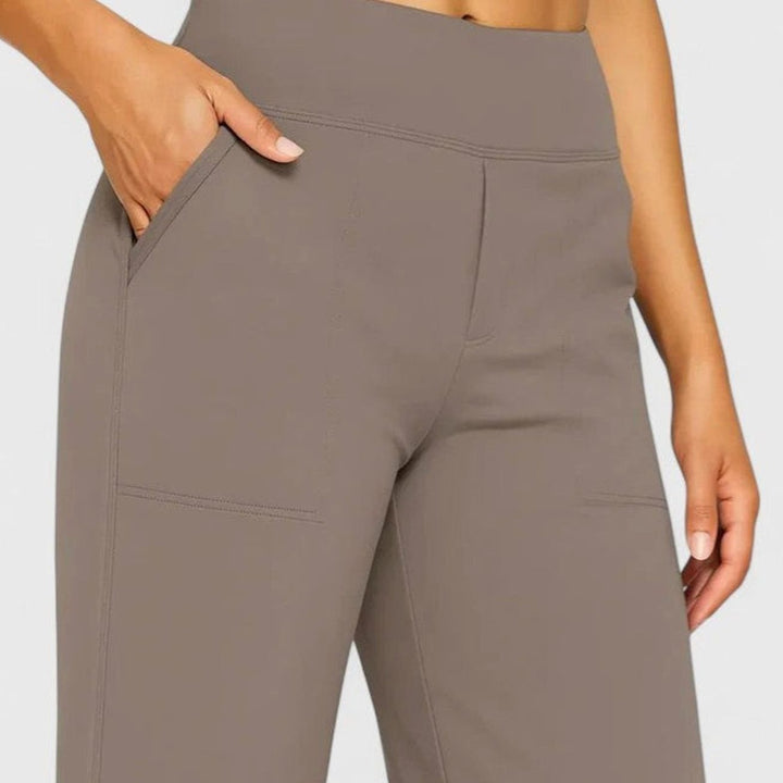 Women's High-Waist Wide-Waistband Pull-On Wide-Leg Pants Deep Side Pockets