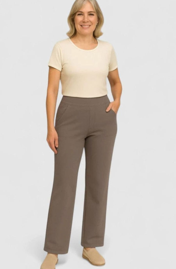 Women's High-Waist Wide-Waistband Pull-On Wide-Leg Pants Deep Side Pockets