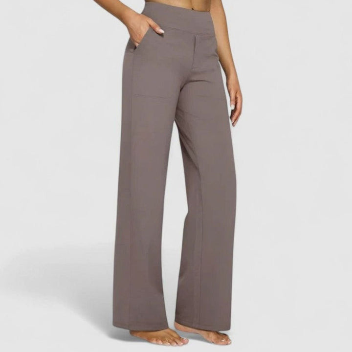 Women's High-Waist Wide-Waistband Pull-On Wide-Leg Pants Deep Side Pockets - Taupe