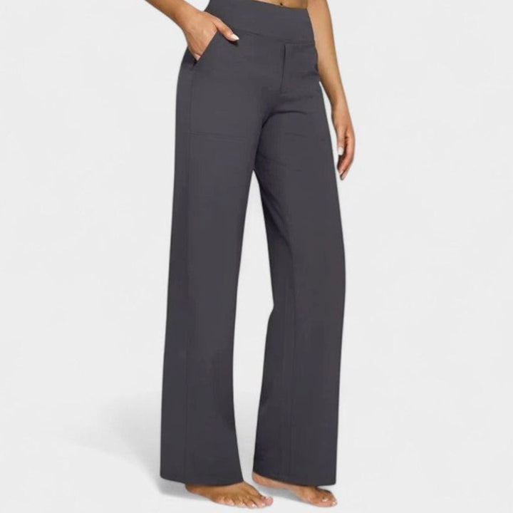 Women's High-Waist Wide-Waistband Pull-On Wide-Leg Pants Deep Side Pockets - Gray