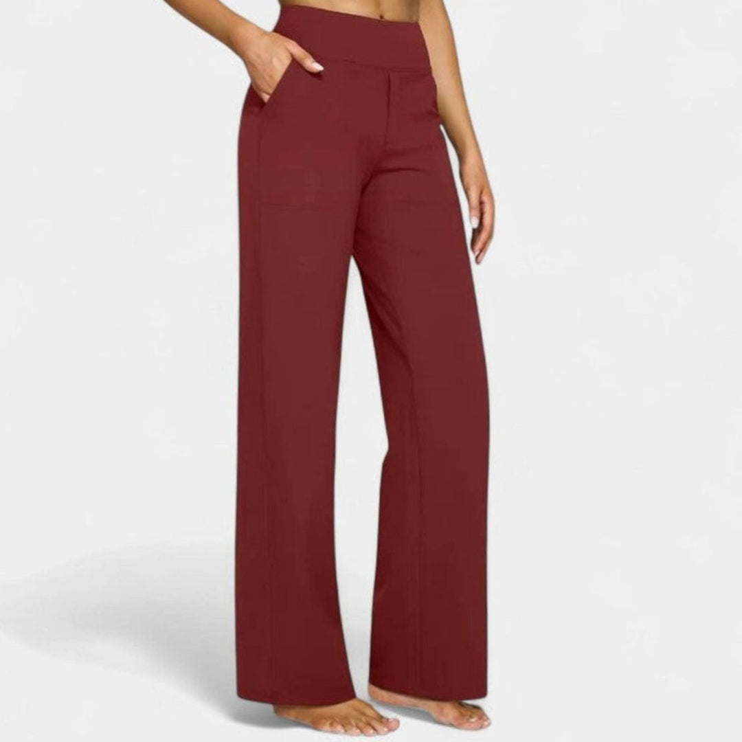 Women's High-Waist Wide-Waistband Pull-On Wide-Leg Pants Deep Side Pockets - Red