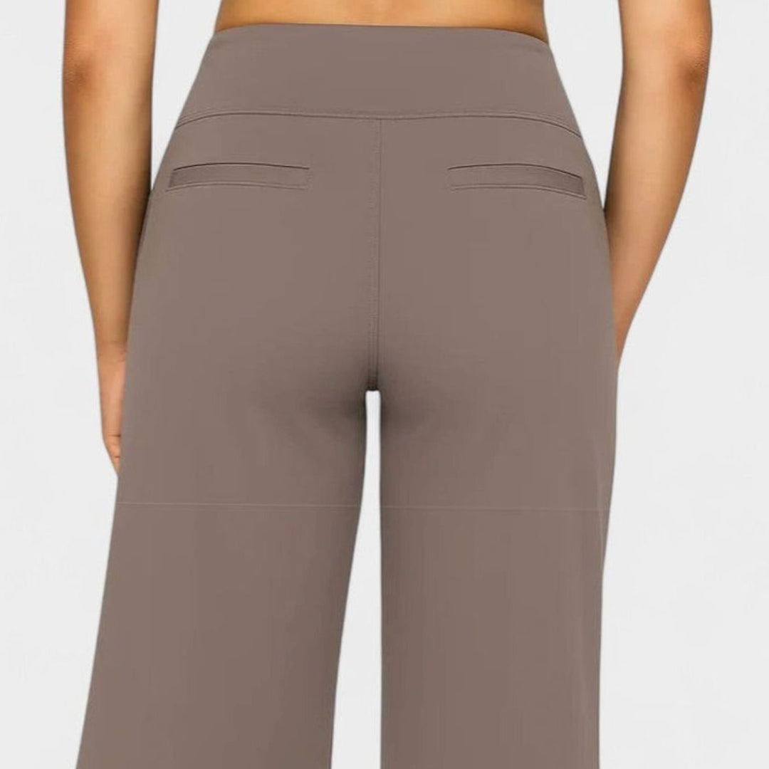 Women's High-Waist Wide-Waistband Pull-On Wide-Leg Pants Deep Side Pockets